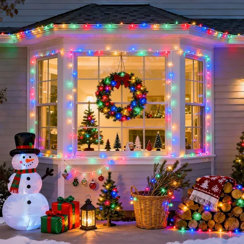 Miniatura 2 de JMEXSUSS Luces de Navidad multicolor que funcionan con pilas con 8 modos de control remoto, impermeables, 33 pies, 100 luces LED de Navidad
