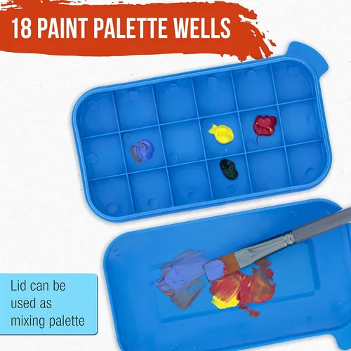 Miniatura 5 de U.S. Art Supply - Limpiador y soporte de pinceles de plástico de 16 orificios con tapa que sirve de paleta para pinturas acrílicas, acuarela y al