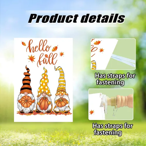 Miniatura 6 de Bandera de jardín de gnomos de Hello Fall para exteriores, bandera de calabaza de gnomos de otoño, banderas de otoño de 28 x 40 pulgadas, doble