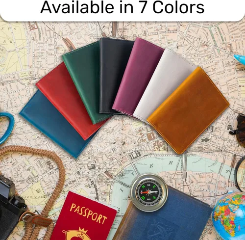 Miniatura 9 de HIFA Funda de cuero para pasaporte, funda para pasaporte hecha a mano con ranura para tarjetas y boletos, piel auténtica, diseño elegante, fácil