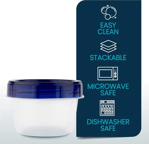 Miniatura 8 de PLASTICPRO Recipientes de delicatessen con parte inferior transparente con tapa azul en la parte superior giratoria, reutilizable, apilable