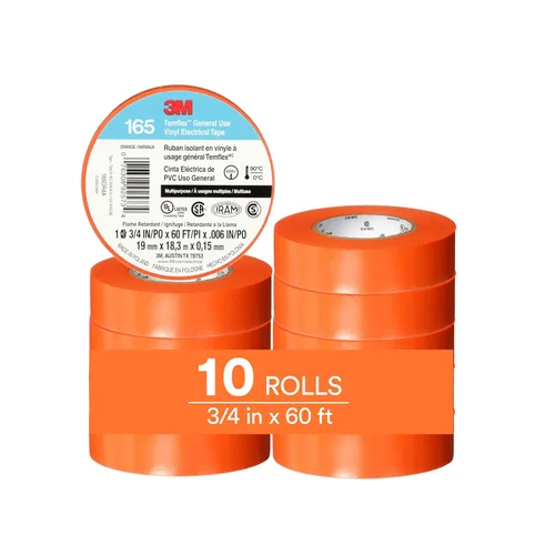 Miniatura 11 de 3M Temflex Cinta Eléctrica de Vinilo Multiusos 165, Blanca, 3/4 pulg x 60 pies (19 mm x 18 m), Paquete de 10 Rollos Blanco