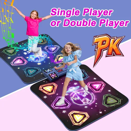 Miniatura 3 de Juguetes de tapete de baile para niñas de 3 a 12 años, 2 jugadores con 12 botones iluminados y 5 modos de juegos, juguete de baile para niñas, Morado