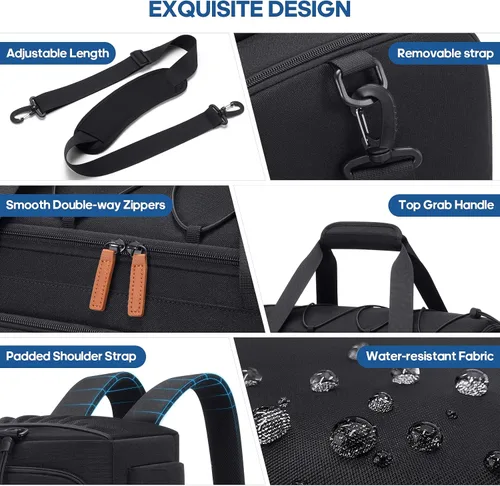 Miniatura 6 de Bolsa de gimnasio para hombres y mujeres con compartimento para zapatos y laptop, bolsa de viaje deportiva 3 en 1, mochila antirrobo para avión