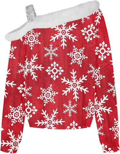 Miniatura 2 de GIANTHONG Christmas Sweatshirts For Women Casual Xmas Tree Winter Clothes Long Sleeve Shirts Party Tops Off Shoulder Blouse