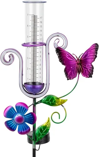 Stargarden Medidor de lluvia para exteriores, medidor de lluvia con energía solar, herramienta de medición de lluvia con tubo de 7" y diseño de