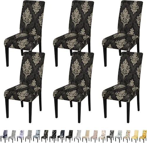 Miniatura 112 de JQinHome Juego de 8 fundas para sillas de comedor, fundas de alta elasticidad extraíbles y lavables, fundas protectoras de asiento para silla