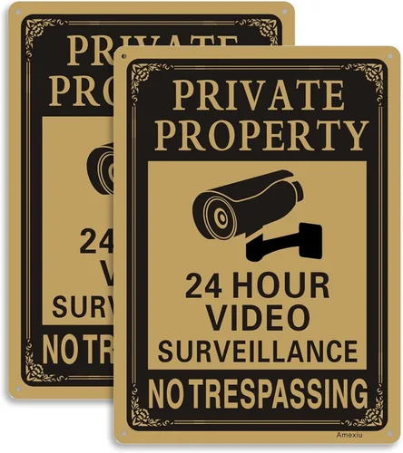 Amexiu Señal de advertencia de videovigilancia de cámara CCTV de 24 horas de propiedad privada | 10 x 7 pulgadas aluminio libre de óxido de fácil