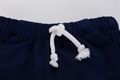 Miniatura 7 de HILEELANG Pantalones cortos chinos de verano para niños pequeños, de algodón, elásticos, con cordón, para uniforme escolar, 2