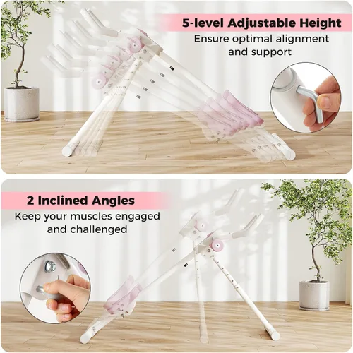Miniatura 2 de Goplus Máquina de entrenamiento abdominal ajustable, equipo de entrenamiento plegable para abdominales con protección de rodilla, monitor LCD, Rosa