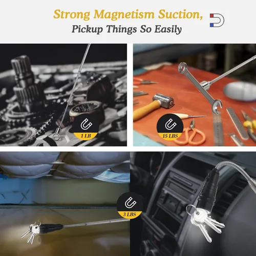 Miniatura 4 de Housolution Linterna magnética flexible de 360°, herramienta de recogida magnética telescópica de 32 pulgadas, regalo para hombres, barra magnética