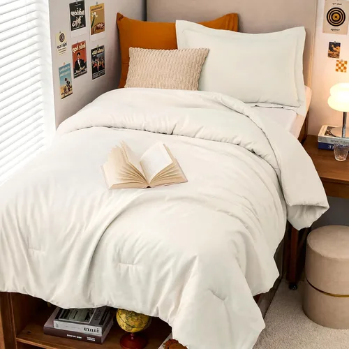 Miniatura 44 de MUXHOMO Juego de edredón beige tamaño individual/individual XL, ropa de cama alternativa ultrasuave para todas las estaciones. El juego de cama