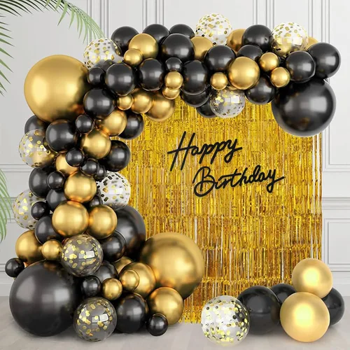 Miniatura 6 de TONIFUL Cartel de feliz cumpleaños para telón de fondo, pancarta de fieltro negro, incluye pegamento de puntos, perfecto para telón de fondo