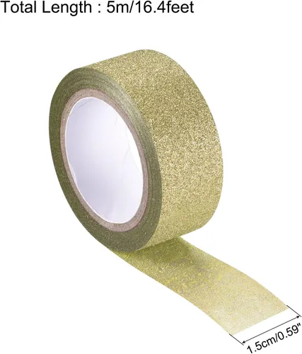Miniatura 2 de MECCANIXITY Cinta de purpurina de 0.6 pulgadas x 16.4 pies, cinta decorativa autoadhesiva para manualidades, tono dorado, 0.6 in x 16.4 ft