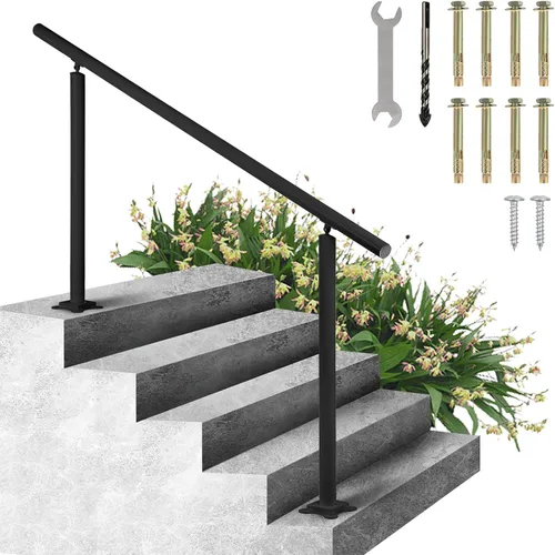 VEVOR Kit de barandilla para escaleras al aire libre, pasamanos de 5 pies de 0 a 5 escalones, barandilla de aluminio negro de ángulo ajustable para