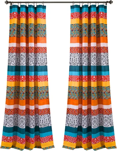 Miniatura 9 de Lush Decor Cortina bohemia a rayas para ventana, diseño floral bohemio, 52 pulgadas de ancho x 84 pulgadas de largo, turquesa y mandarina