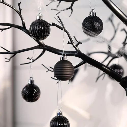 Miniatura 3 de Valery Madelyn 1.6" Adornos Pequeños de Navidad para Árbol, Juego de 24 Adornos Colgantes de Bola Negros Inastillables a Granel para Decoración