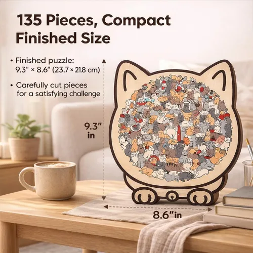 Miniatura 3 de Rompecabezas de madera con forma de gato para adultos, rompecabezas en forma de gato de 135 piezas de color Morandi, lindo para amantes
