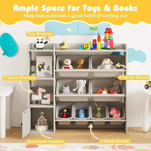 Miniatura 3 de Costzon Organizador de almacenamiento de juguetes para niños con 8 contenedores, estantería de madera para niños pequeños con estantes abiertos
