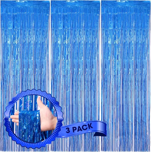 Miniatura 63 de Voircoloria - Cortinas de fondo de flecos de papel de aluminio para fiestas, 3 piezas, 39.6 x 98.4 pulgadas, azul retro 48 Retro Azul