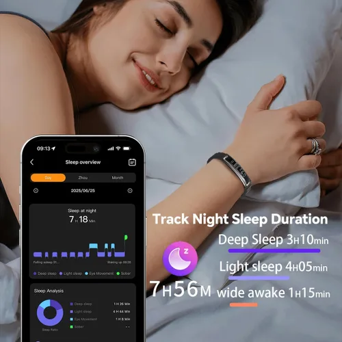 Miniatura 4 de Pulsera inteligente de fitness, monitor de ritmo cardíaco, monitor de actividad del sueño, contador de pasos, calorías, podómetro, impermeable, Negro