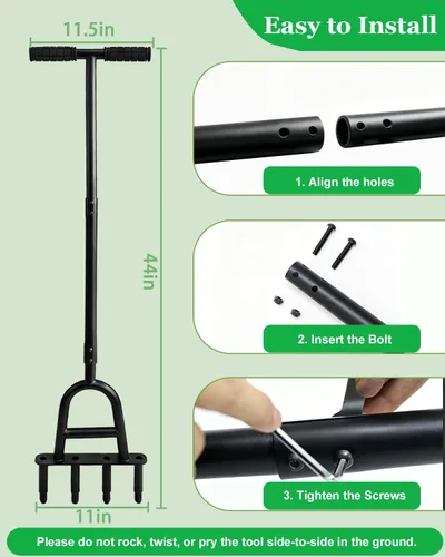 Miniatura 3 de Manual Core Aerator Lawn Tool, Lawn Aerator Tool with 4 Hollow Tines, Plug Aerator 3-Piece Easy Assembly, 45" Ergonomic Yard Grass Aerator for Lawn