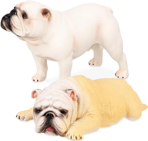 NUOBESTY 2 figuras de bulldogs simuladas para perros, decoraciones realistas para cachorros, para perros acostados y de pie