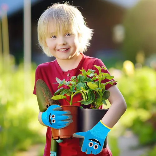 Miniatura 5 de 6 pares de guantes de jardinería para niños, guantes de trabajo para niños, guantes de jardín con revestimiento de goma para niños pequeños (M