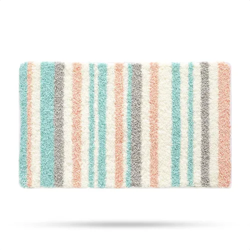Tapete de baño con rayas, extra suave, absorbente, antideslizante, cómodo, tapete para bañera, ducha, baño, lavable a máquina, 16 x 24 pulgadas, rosa
