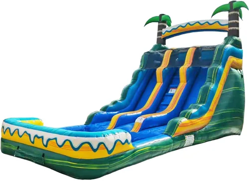 HeroKiddo Tobogán acuático inflable de brisa tropical de 15 pies con piscina y soplador adjuntos, vinilo 100% PVC de 23 pies de largo, resistencia