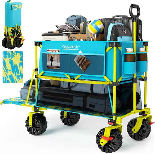 Miniatura 9 de Old Bahama Bay Carro de Playa Extra Largo de 300lbs 124 cm de Largo con Ruedas Grandes con Freno para Arena, Carro de Playa Plegable Utilitario