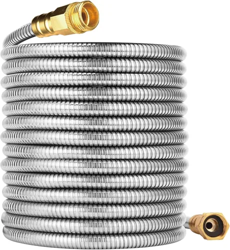 Miniatura 10 de Manguera líder de acero inoxidable: Extensión de manguera de jardín corta de 1 pie con acero 304 - Conector de metal flexible para grifo o carrete