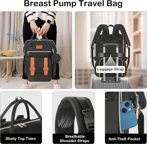 Miniatura 6 de PIIOSER Mochila para extractor de leche compatible con Spectra S1/S2, bolsa de bombeo manos libres con enfriador para madres trabajadoras, mochila