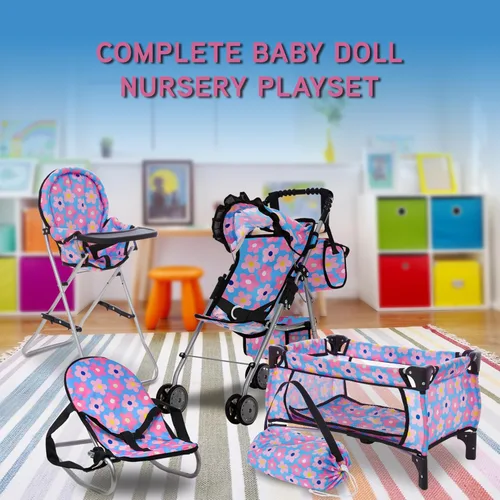Miniatura 2 de Juego de cama y asiento de bebé, juego de bebé, accesorios para muñecas de bebé, bolsa de pañales para silla alta, juego de rol, juego de rol