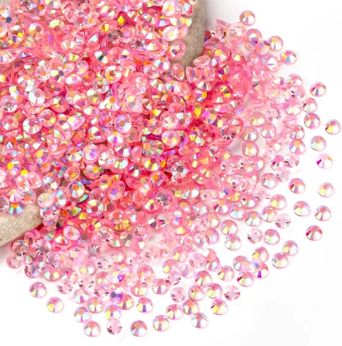 Miniatura 62 de Diamantes de imitación AB verdes a granel, 5000 piezas de diamantes de imitación de fondo plano redondos de gelatina AB sin fijación térmica, gemas
