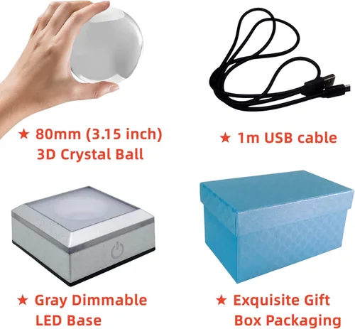 Miniatura 5 de Lámpara de noche de bola de cristal 3D con base LED - Lámpara de bola de cristal en forma de pez para cumpleaños, festividades, regalos de Navidad