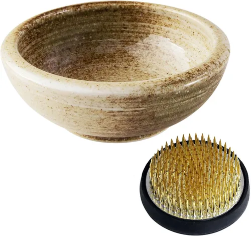 Miniatura 13 de Kit esencial de herramientas para arreglos florales Ikebana japonés de la serie Minoyaki de Wazakura con pequeña jarra de cerámica redonda y rana