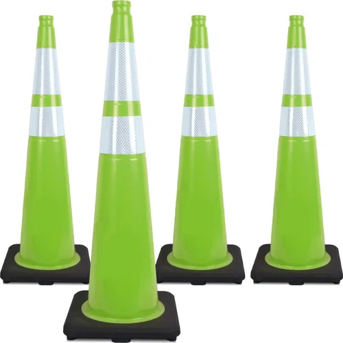 Miniatura 37 de Conos de Tráfico de PVC Naranja/Verde Fluorescente, Cono de Estacionamiento con Base Negra Pesada Estructuralmente Estable Resistente a