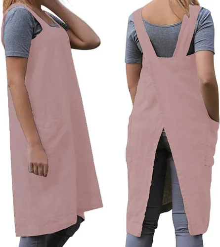 Miniatura 13 de WROLEM Delantal con espalda cruzada para mujer, con bolsillos grandes, cocina para el hogar, restaurante, cafetería, trabajos de jardinería