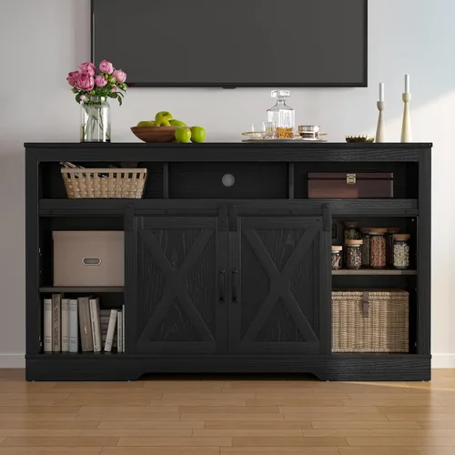 FansaFurn Soporte de TV estilo granja para TV de 65+ pulgadas, centro de entretenimiento de 34'' de alto con puertas corredizas estilo granero,