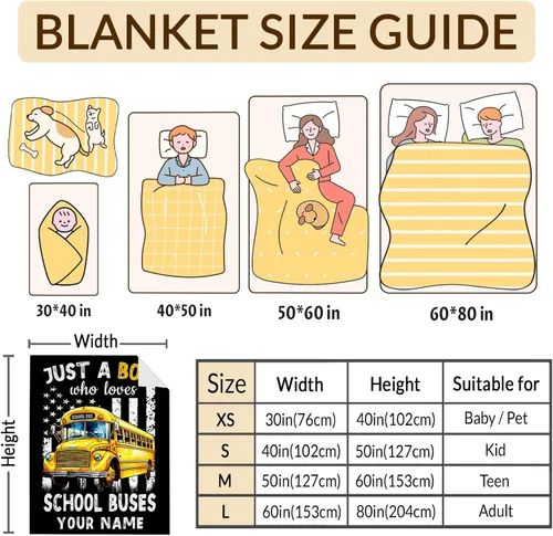 Miniatura 5 de Manta personalizada para niños con nombre, manta de autobús escolar para niños y adolescentes, 40 x 50 pulgadas, lindas mantas para sofá cama
