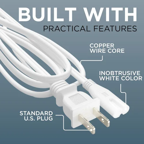 Miniatura 4 de THE CIMPLE CO Cable de alimentación blanco Figure-8 de 3 pies – Cable de alimentación no polarizado para satélite, CATV, sistemas de juego – NEMA