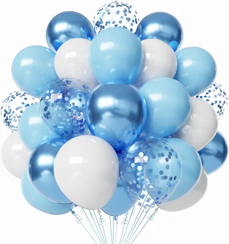 Miniatura 9 de Globos negros y plateados, paquete de 60 globos de 12 pulgadas con confeti negro, blanco y plateado con 1 cinta para decoración de cumpleaños, baby