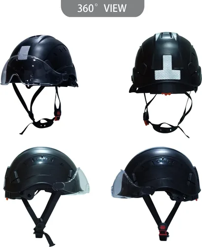 Miniatura 5 de Casco duro negro con calcomanías reflectantes ANSI Z89.1, aprobado por ANSI Z89.1, ajustable, 6 puntos, suspensiones, visera retráctil para Negro 01