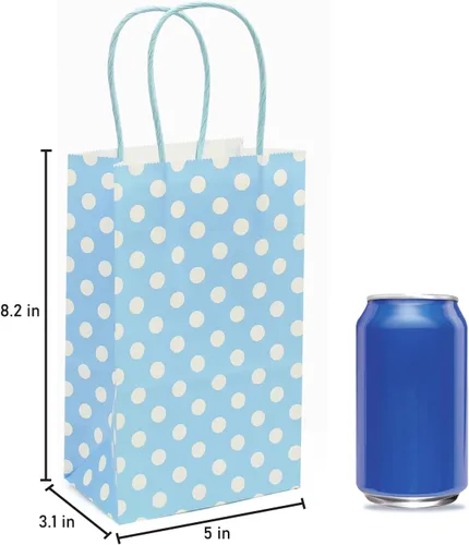 Miniatura 2 de AZOWA Bolsas de papel azul claro con lunares blancos, pequeñas bolsas de regalo de lunares azul claro para recuerdos de fiesta