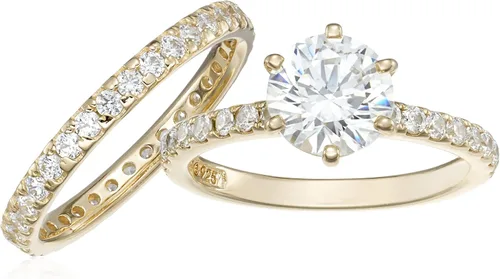 Miniatura 2 de Tienda Collection Platinum or Gold Plated Sterling Silver Wedding Set Rings set with Round Cut Infinite Elements Cubic Zirconia