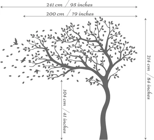 Miniatura 2 de Vinilo decorativo para pared de árbol grande con pájaros y hojas que soplan en el viento, adhesivo mural de bosque