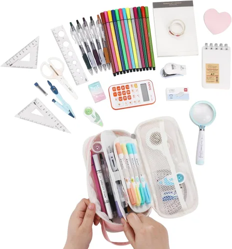 Miniatura 3 de Dugio Estuche grande con cremallera para lápices para niñas, adultos y niños, bolsa organizadora de lápices estéticos, bolsa organizadora de gran