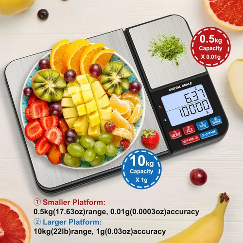 Miniatura 2 de Báscula digital de cocina de doble plataforma de 22 libras, báscula de alimentos de acero inoxidable Diyife con capacidad de precisión de 22 libras