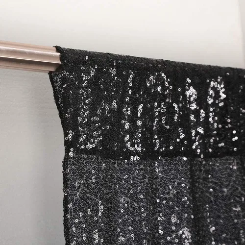 Miniatura 5 de Juya Delight - Cortina de fondo de lentejuelas negras, 4 piezas de 2 pies x 8 pies, cortina de fondo de purpurina para decoración de fiesta, Negro